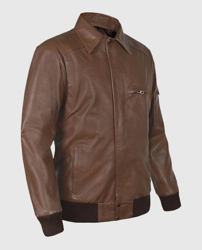 Men's Hunter Brown Bomber Leather Jacket