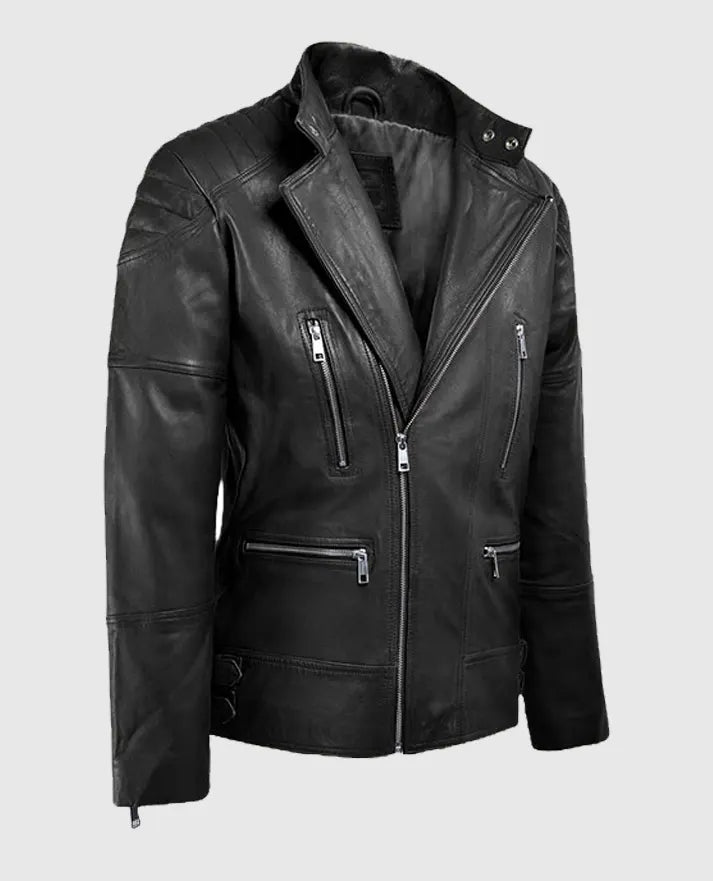 Men's Moto Shotgun Black Leather Jacket