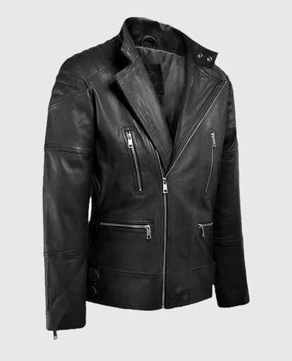 Men's Moto Shotgun Black Leather Jacket