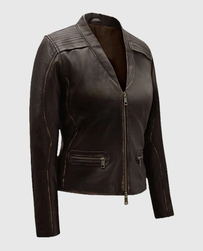 Women's Rubbed Brown Leather Jacket