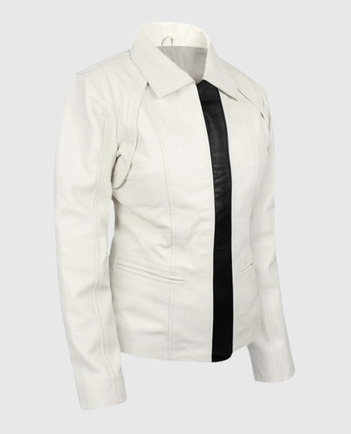 Women's Off-White Shirt-Style Leather Jacket