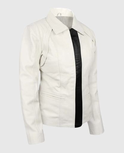 Women's Off-White Shirt-Style Leather Jacket