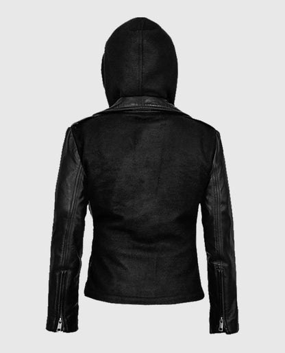 Women's Hooded Biker Leather Jacket