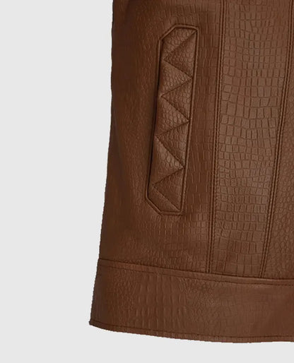 Men's Brown Leather Trucker Jacket