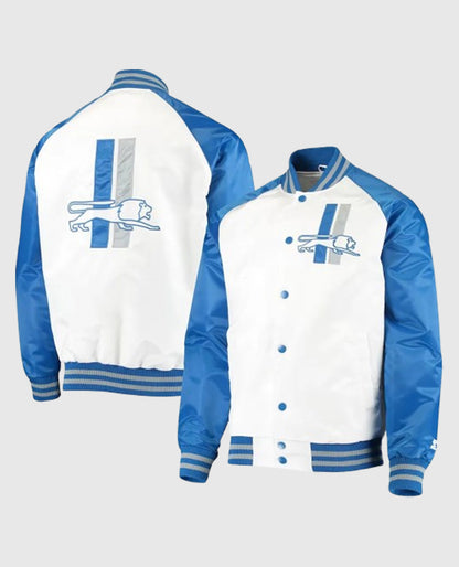 White/Blue Detroit Lions Clean Up Throwback Satin Jacket