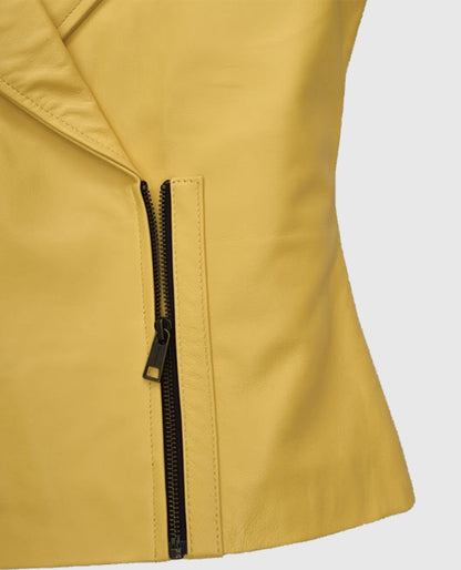 Women's Yellow Leather Moto Jacket