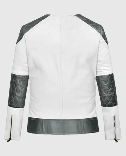 Women’s White and Silver Moto Jacket