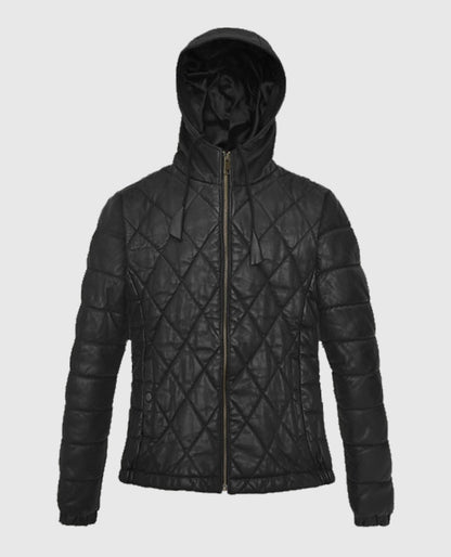 Women's Quilted Black Hooded Jacket
