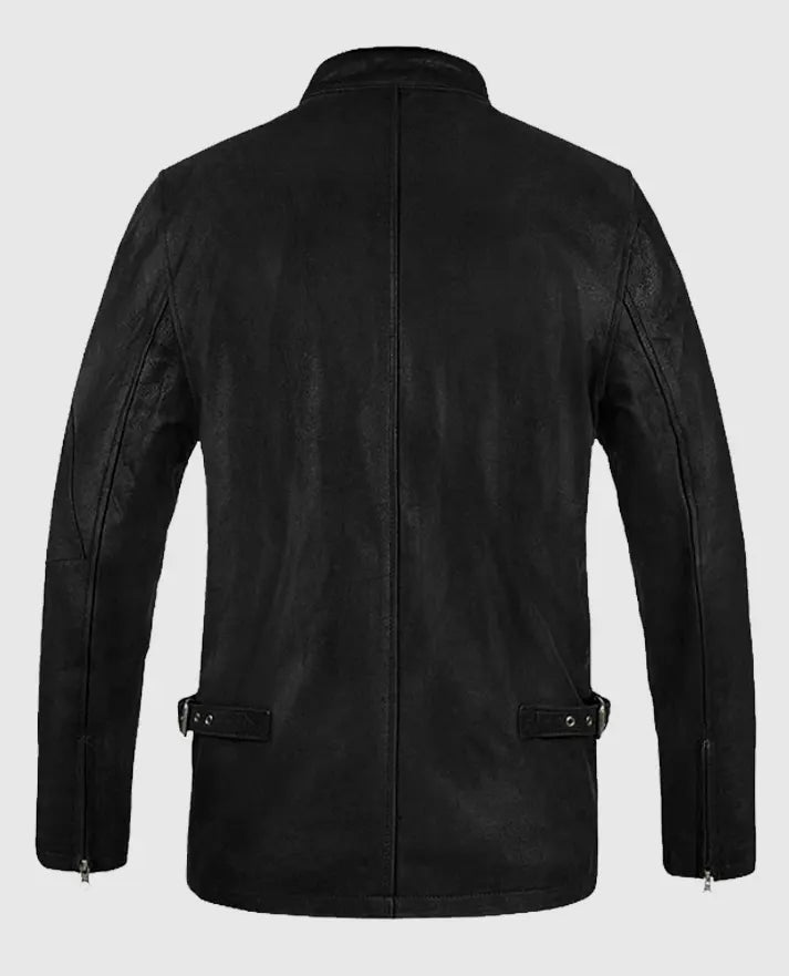Men's Black Racer Stripe Leather Jacket