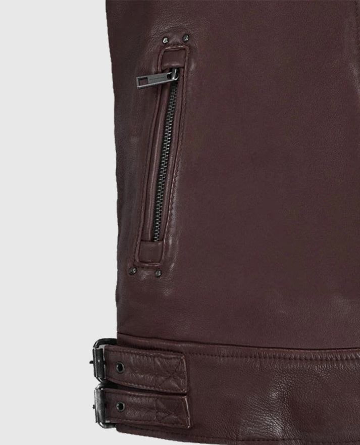 Men's Burgundy Falcon Rider Leather Jacket