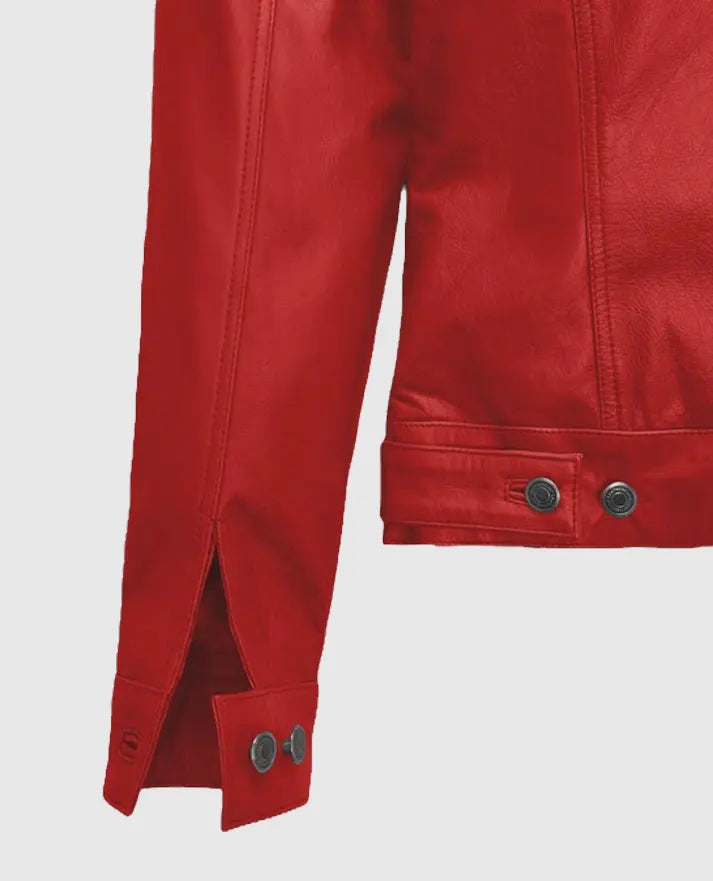 Men's Red Leather Trucker Jacket