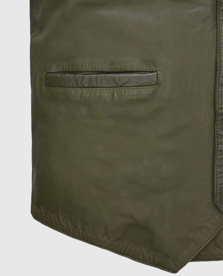 Men's Basicallo Green Wax and Washed  Leather Vest