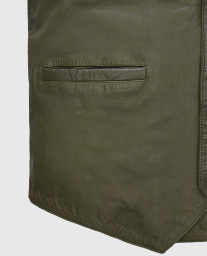 Men's Basicallo Green Wax and Washed  Leather Vest