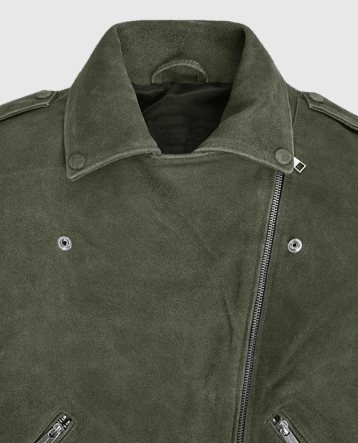 Women's Olive Suede Moto Leather Jacket