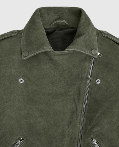 Women's Olive Suede Moto Leather Jacket
