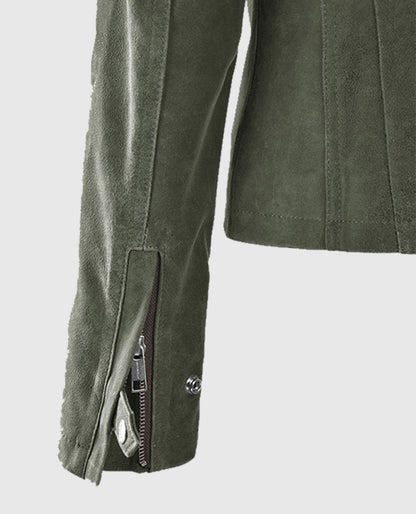 Women's Vintage Olive Suede Leather Jacket