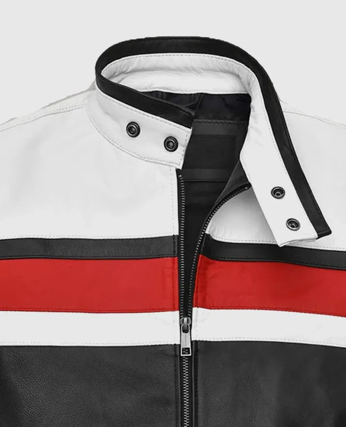 Striped Rocker Leather Jacket For Men