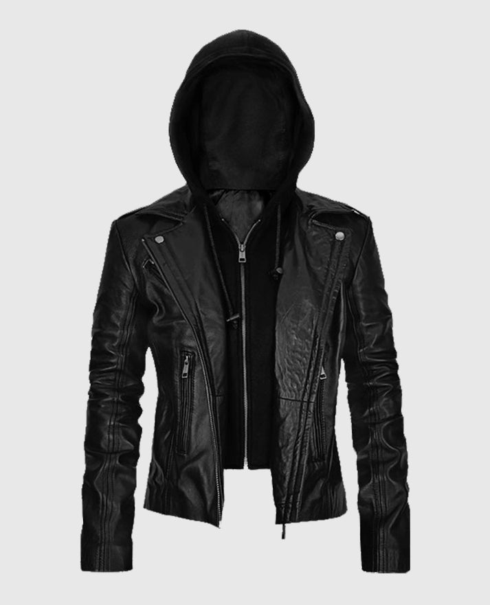 Women’s Hooded Biker Leather Jacket