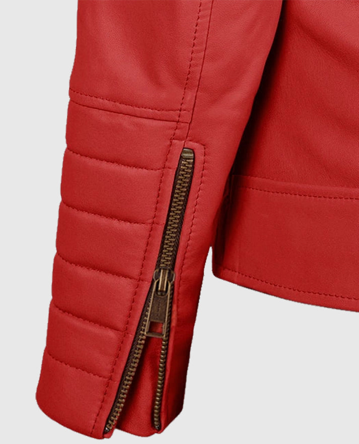 Women's Red Cafe Racer Leather Jacket