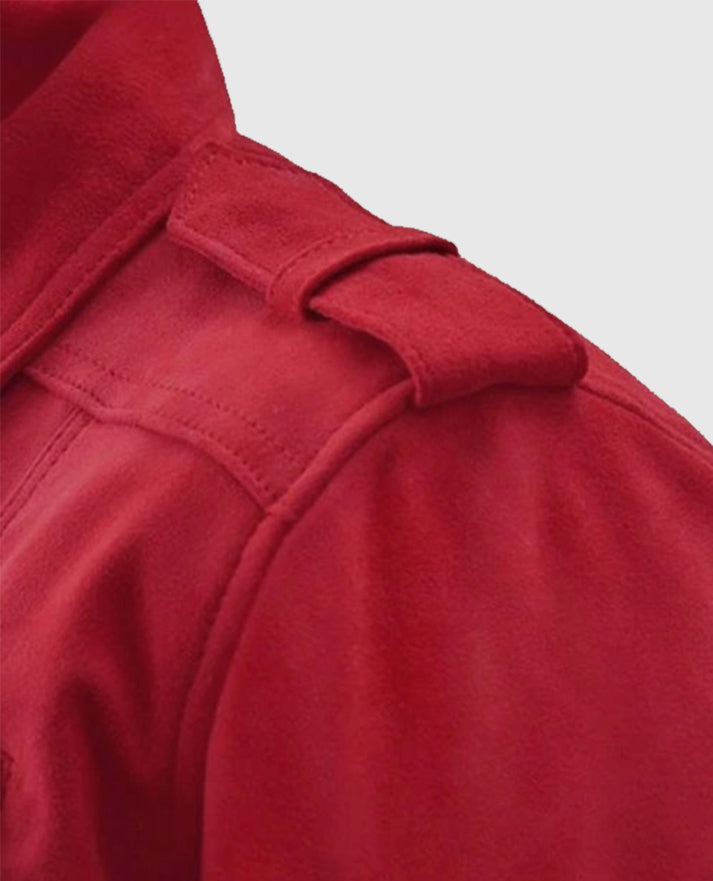 Women's Red Suede Biker Leather Jacket