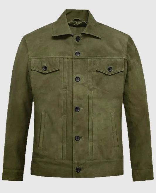 Ryan Reynold Green Suede Trucker Jacket