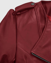 Women's Cherry Red Peplum Leather Jacket