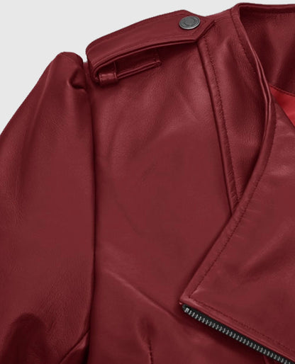 Women's Cherry Red Peplum Leather Jacket