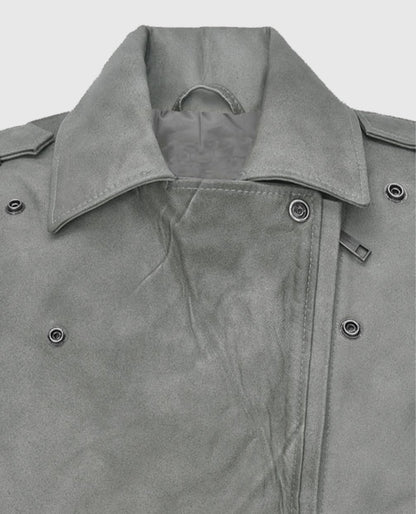 Women's Gray Suede Biker Leather Jacket