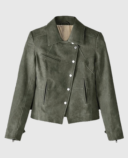 Women's Vintage Olive Suede Leather Jacket