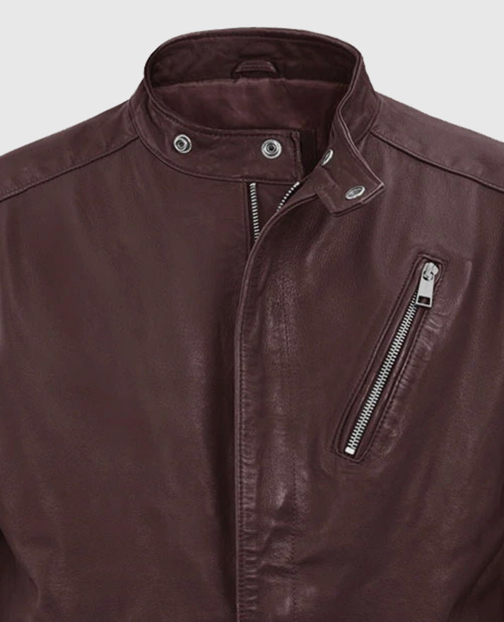 Men's Motorad Biker Burgundy Leather Jacket
