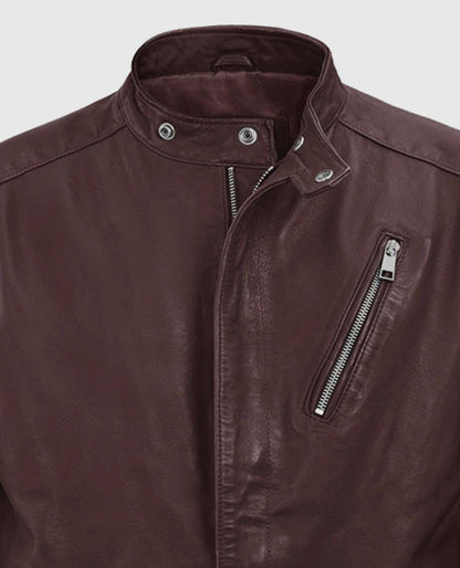 Men's Motorad Biker Burgundy Leather Jacket