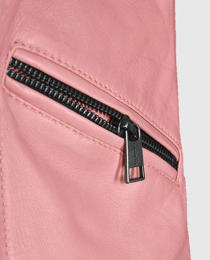 Women's Pink Biker Leather Jacket