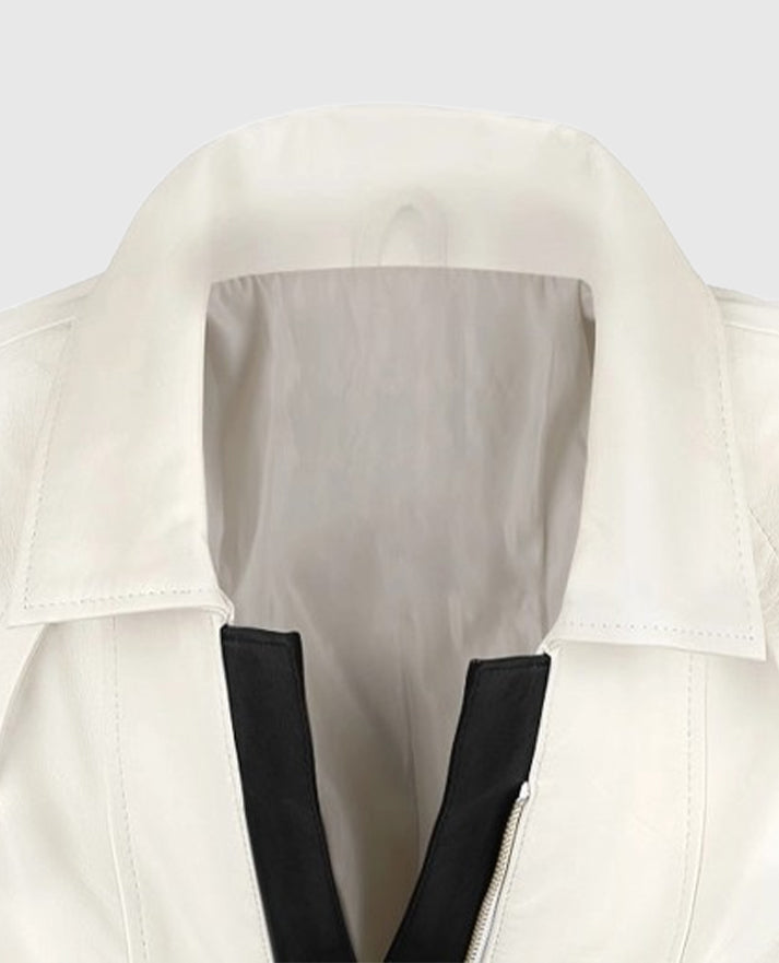 Women's Off-White Shirt-Style Leather Jacket