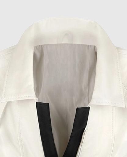 Women's Off-White Shirt-Style Leather Jacket