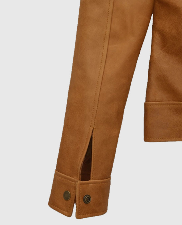 Canberra Tan Gigi Hadid Leather Jacket