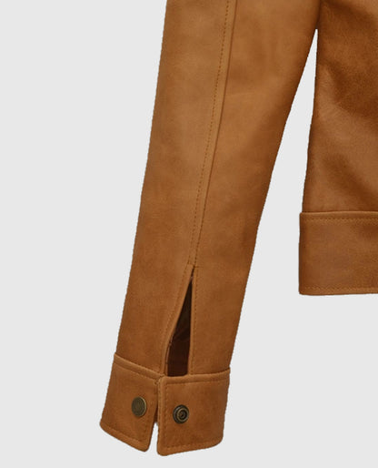 Canberra Tan Gigi Hadid Leather Jacket
