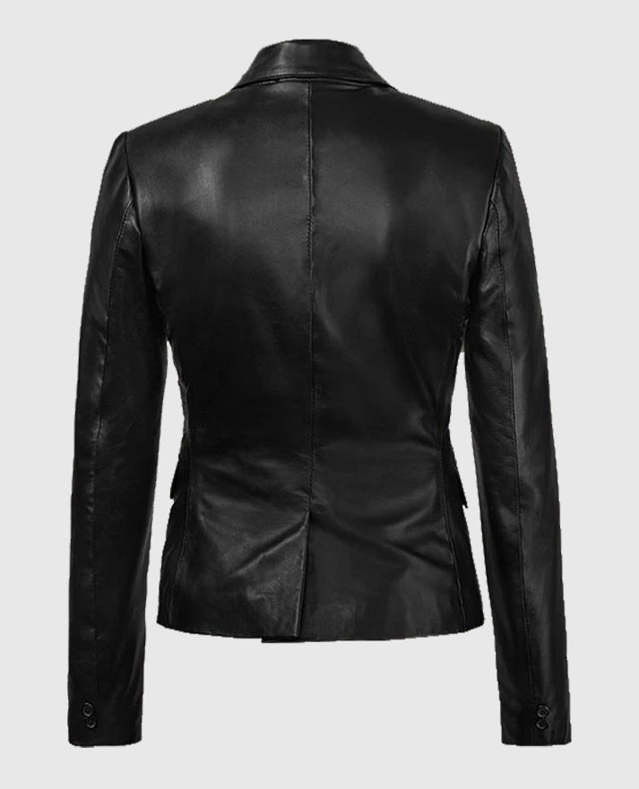 Women's 2 Button Black Leather Blazer