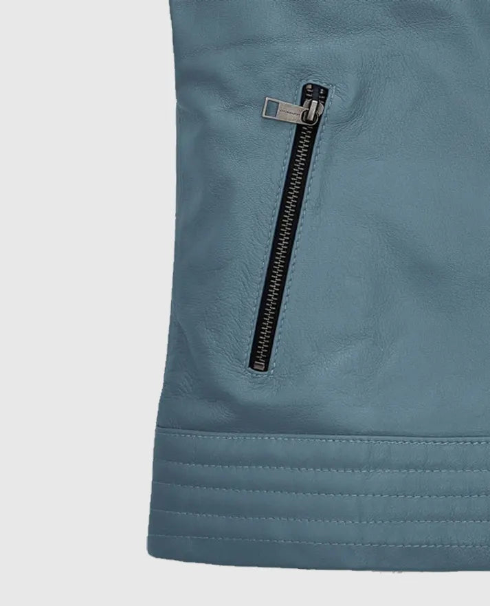 Davin Men's Blue Leather jacket