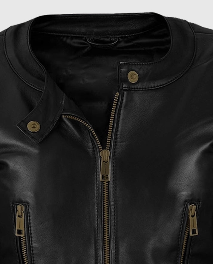 Women's Black Cafe Racer Leather Jacket