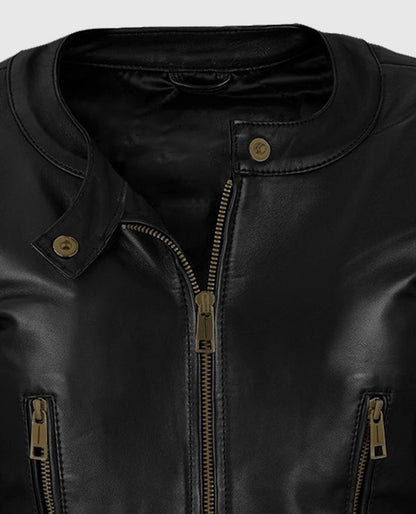 Women's Black Cafe Racer Leather Jacket