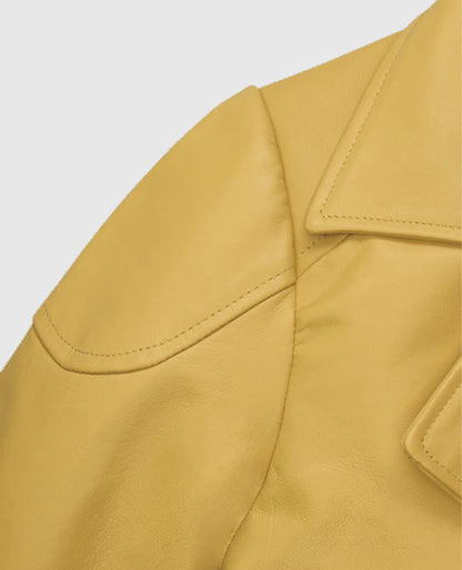 Women's Yellow Leather Moto Jacket