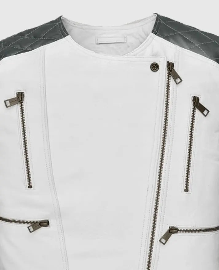 Women’s White and Silver Moto Jacket