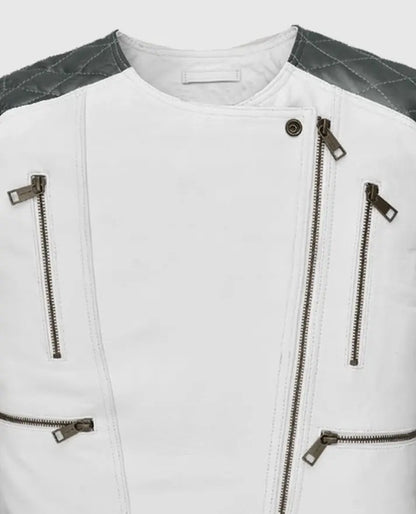Women’s White and Silver Moto Jacket