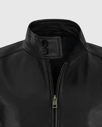 Men's Black Cafe Racer Leather Jacket