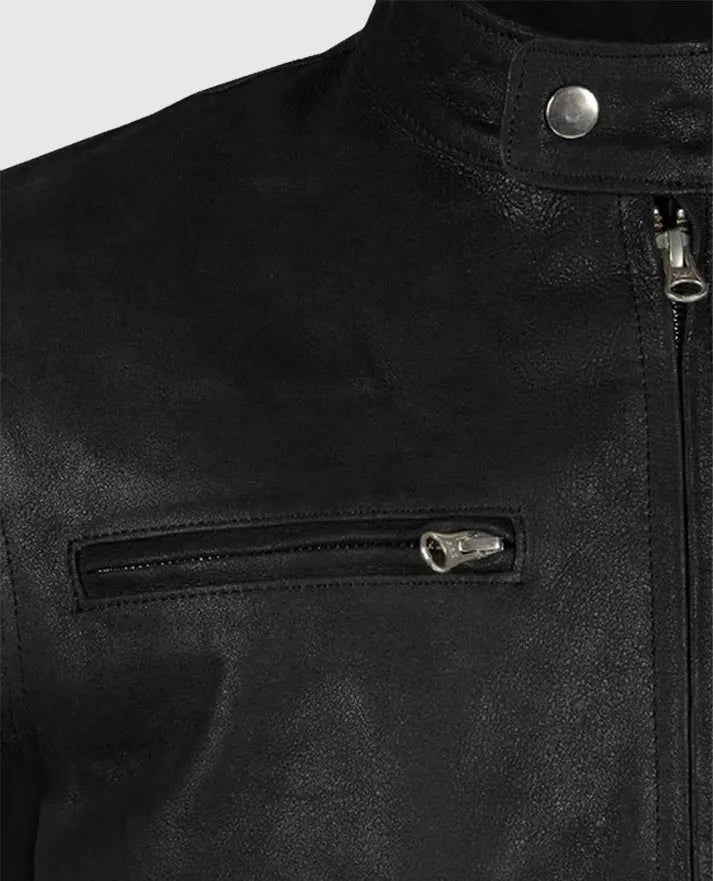 Men's Black Racer Stripe Leather Jacket