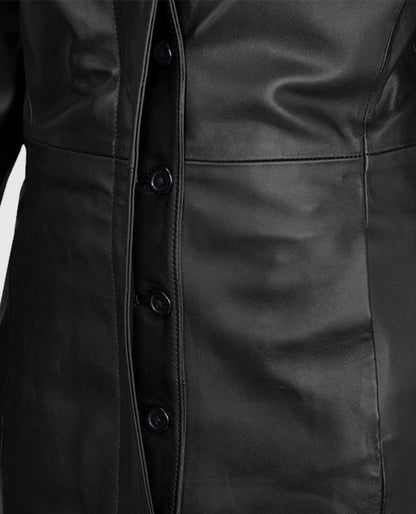 Black Selena Gomez Leather Long Coat