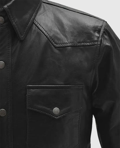 Men's Black Trucker Leather Jacket