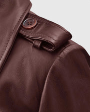 Women's Soft Maroon Leather Wax Halcon Trench Coat