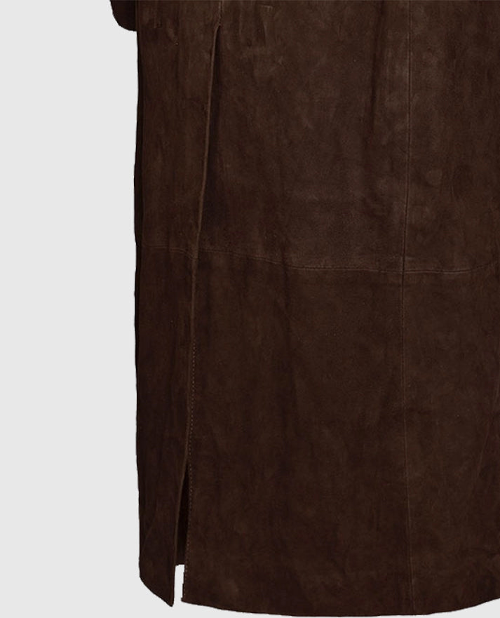 Women's Suede Dark Brown Alpine Leather Long Coat