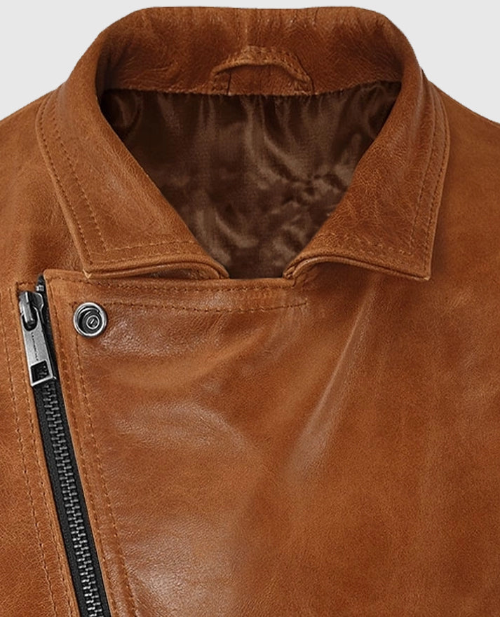 Men's Light Brown Leather Biker Vest